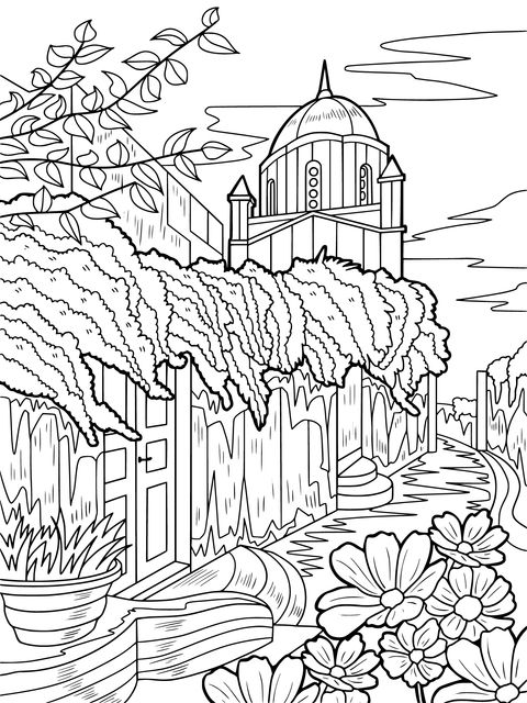 Charming Street Scenery Coloring Page