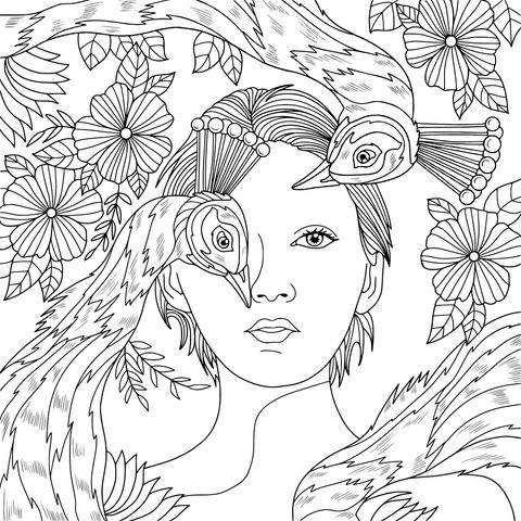 Dreamy Flower - Bird Themed Coloring Page