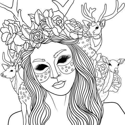 Enchanting Forest Goddess Coloring Page