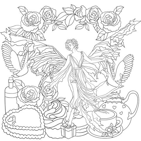 Fairy and Desserts Coloring Page