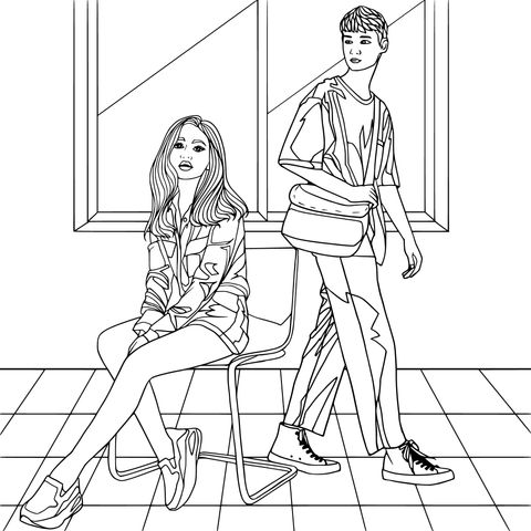 Fashionable Men and Women Coloring Page