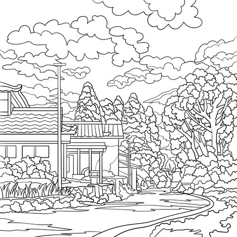 Rural Landscape Coloring Page