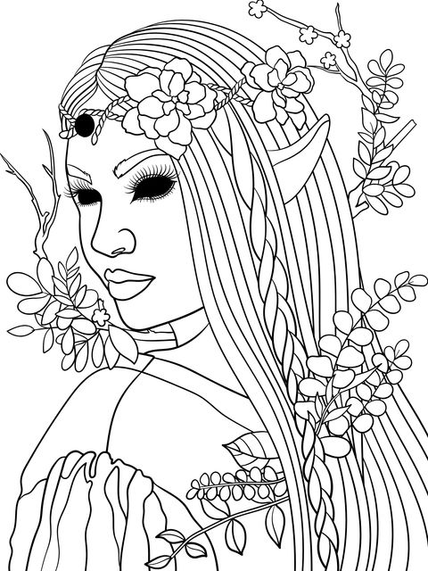 Fantasy Elf - themed Coloring Page