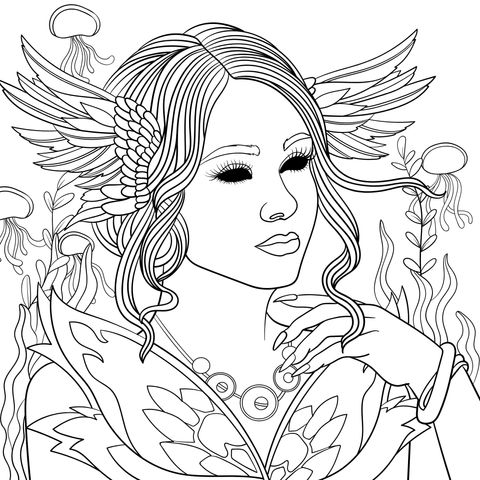 Dreamy Underwater Mermaid Coloring Page