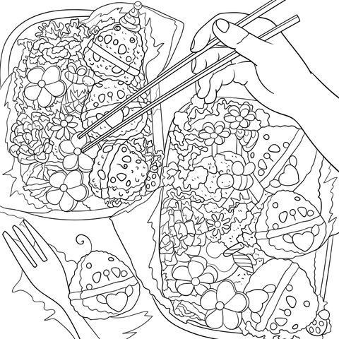 Cute Bento Illustration Coloring Page