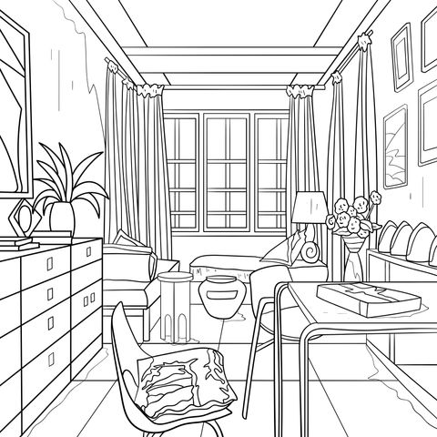 Cozy Home Scene Coloring Page