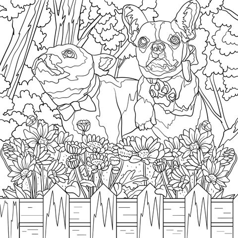 Coloring Page of Two Dogs with Bow - ties