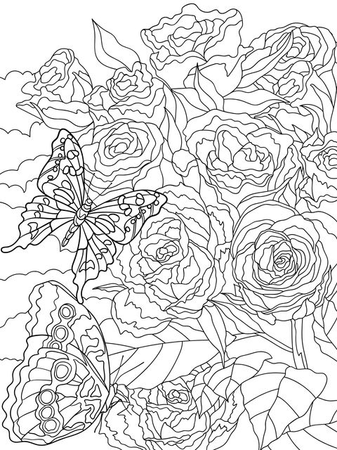 Rose and Butterfly Coloring Page