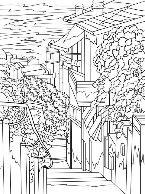 Colorful Hand - drawn Street Scenery Coloring Page