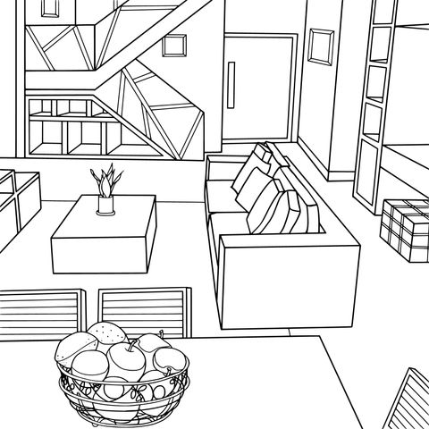 Cozy Living Room Interior Coloring Page