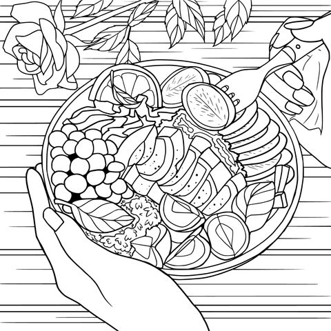 Hand - drawn Healthy Salad Coloring Page