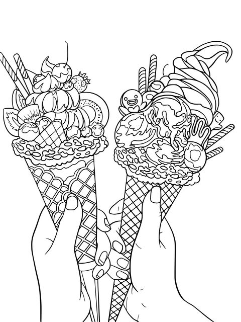 Double - serving of Delicious Ice - Cream Coloring Page