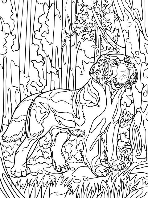 Saint - Bernard Dog in the Forest Coloring Page