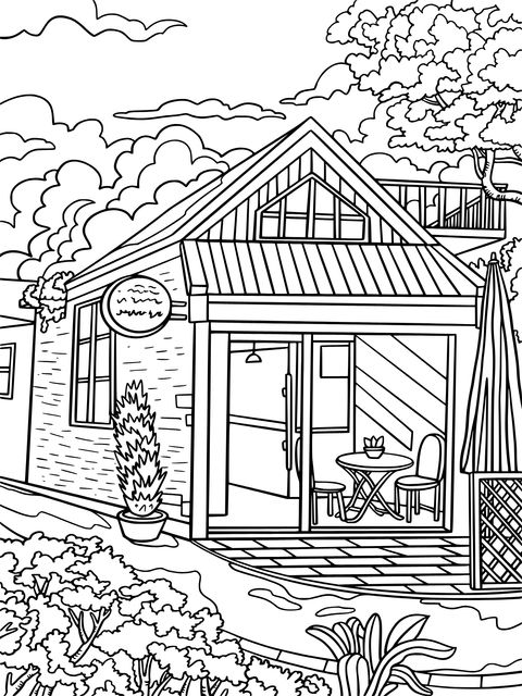 Cozy Cottage Landscape Coloring Page