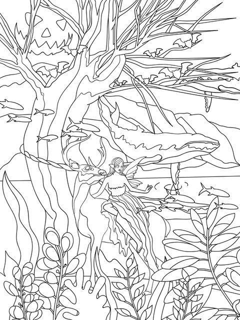 Fantasy Forest Fairy - themed Coloring Page