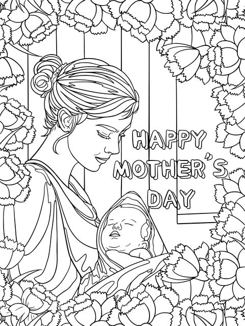 Mother's Day Coloring Page: A Heart - warming Image of a Mother and Baby