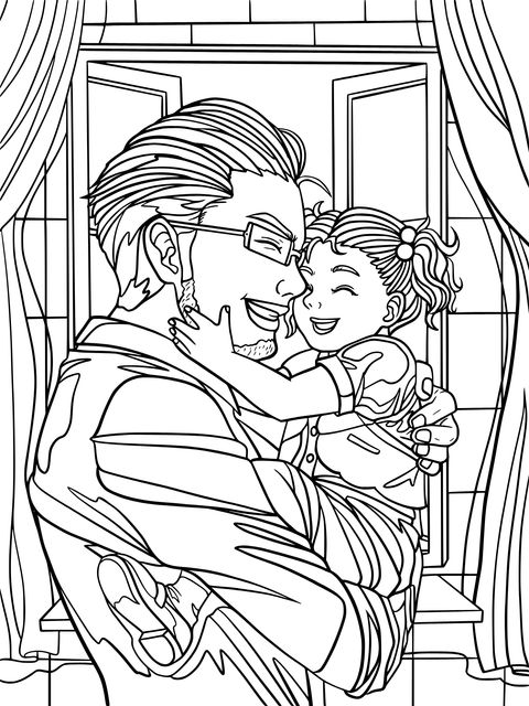 Heart - warming Father - Daughter Hug Coloring Page