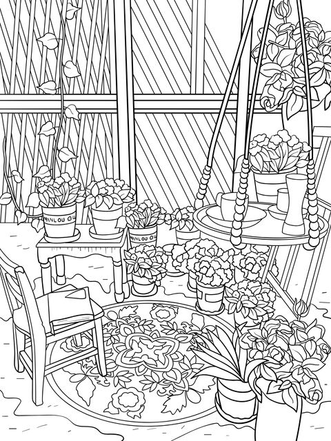 Cozy Flower - filled Balcony Coloring Page