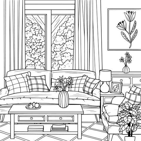 Cozy Living Room Scene Coloring Page