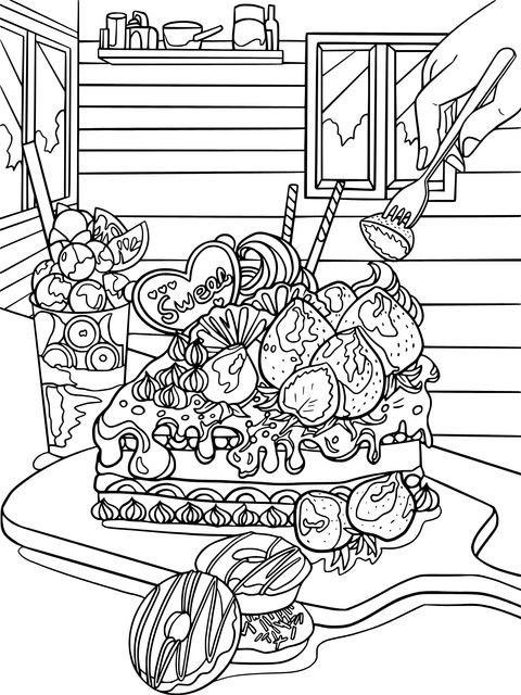 Delicious Dessert Coloring Page Illustration