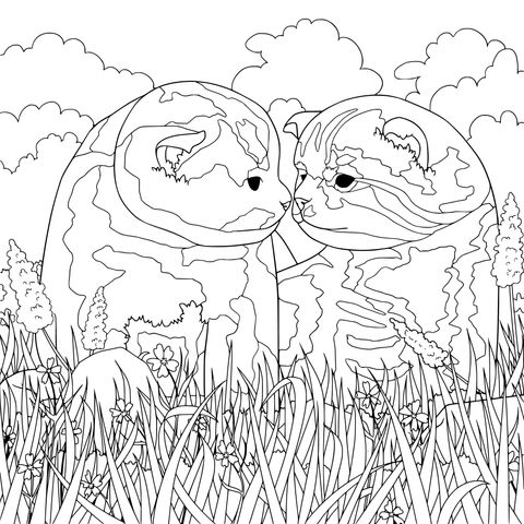 Adorable Kittens in a Flower - Filled Scene Coloring Page