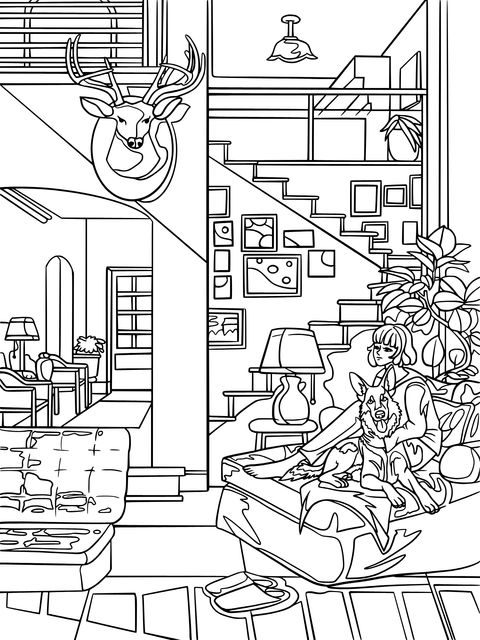 Cozy Home Scene Coloring Page