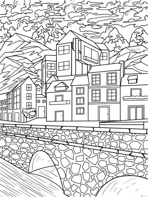 Colorful Townscape Coloring Page