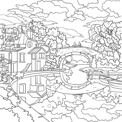 Rural Scenery Coloring Page