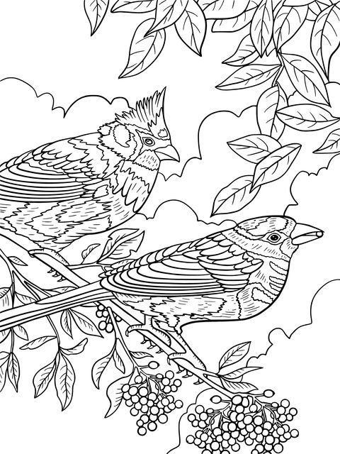 Coloring Page: Two Birds on a Branch