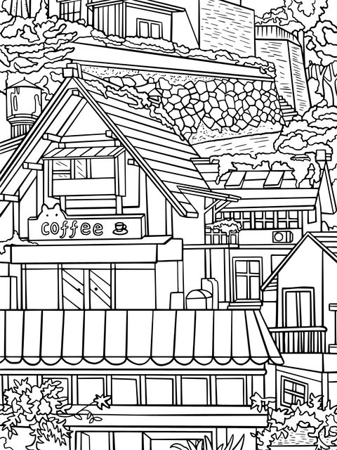 Colorful Town Houses Coloring Page