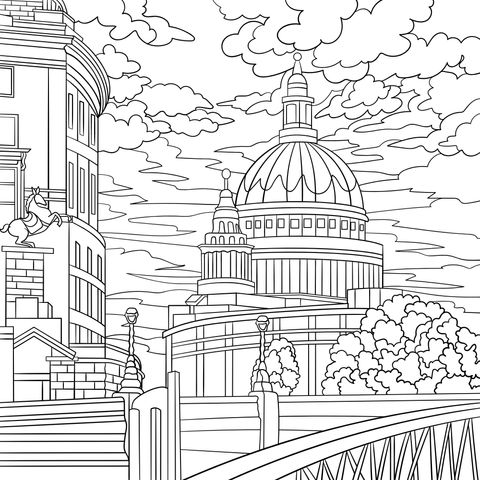 St. Paul's Cathedral Coloring Page: A Gorgeous Sky in an Urban Landscape