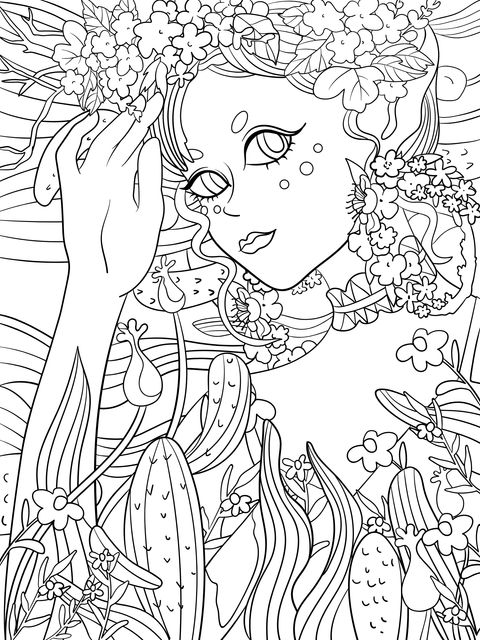 Fantasy Fairy and Flower Coloring Page