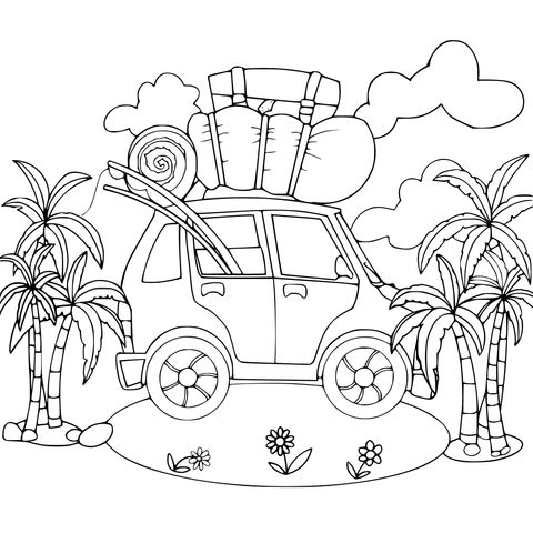 Vacation Car Coloring Page