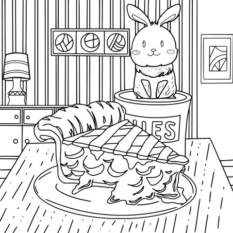 Adorable Rabbit and Pie Coloring Page