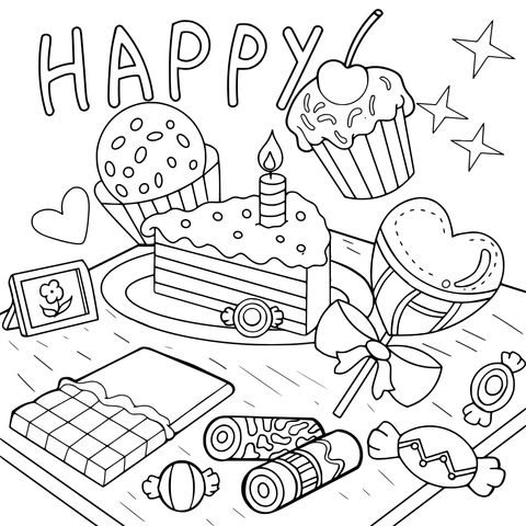 Happy Dessert - themed Coloring Page