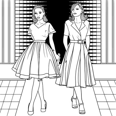 Vintage Fashionable Women Coloring Page