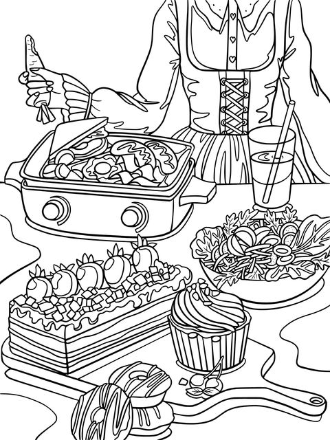 Coloring Page: A Rich Array of Food Illustrations