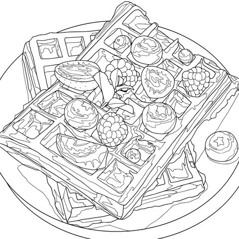 Delicious Waffles and Berries Coloring Page