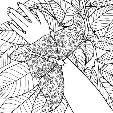 Coloring Page of Hand and Colorful Butterfly