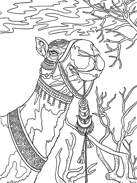 Exquisite Decorated Camel Coloring Page