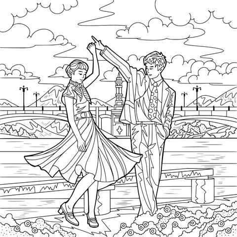 Couple dancing by the riverside