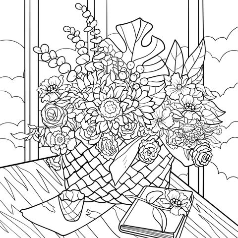 Flower Basket and Reading Material by the Window