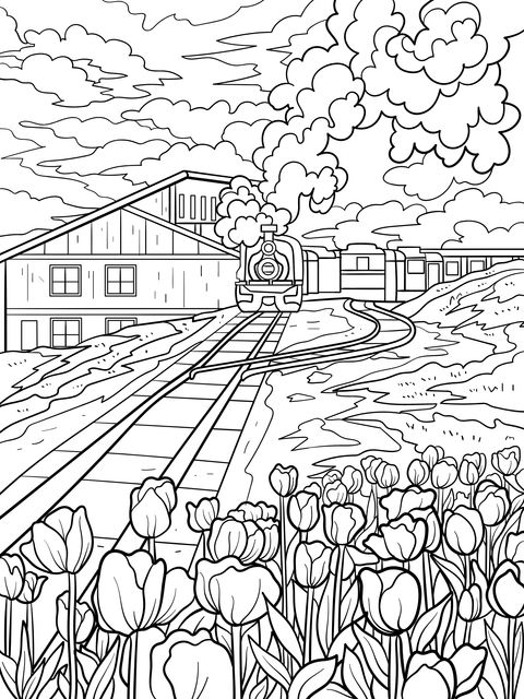 Train Landscape Coloring Page