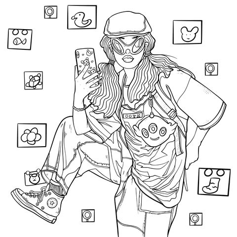 Fashionable Girl - Themed Coloring Page