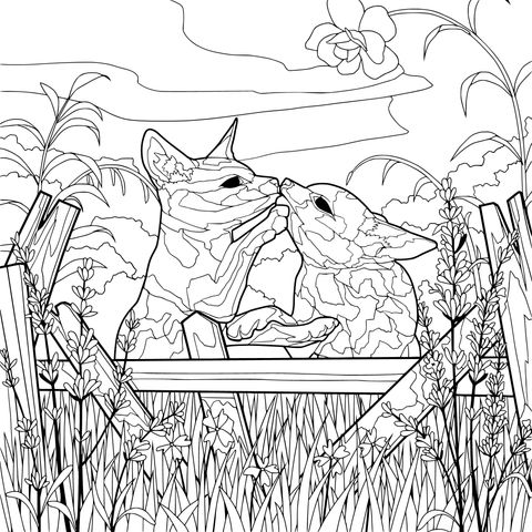 Coloring Page of Adorable Kissing Dogs