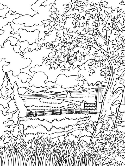 Rural Scenery Coloring Page