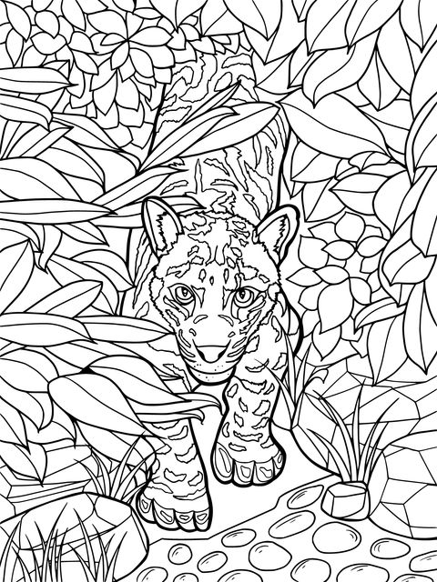 Página para colorear de un jaguar en la jungla