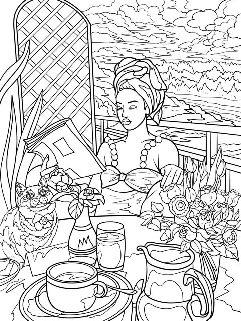 Relaxing Afternoon Reading Time Coloring Page