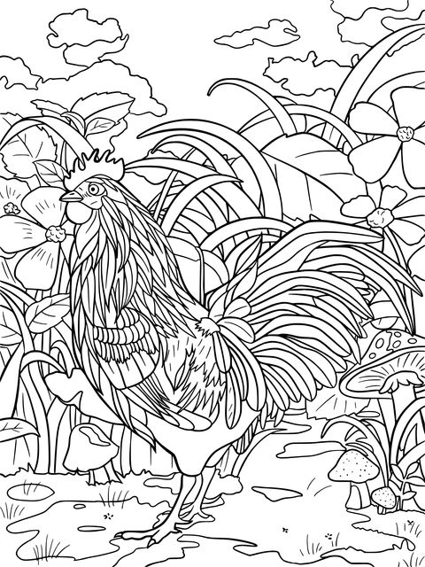 Rooster in the Flower - bed