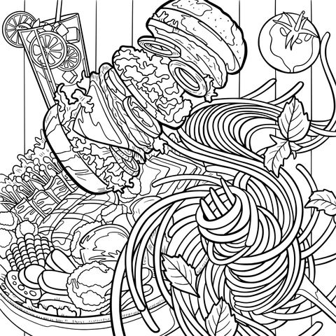 Food Coloring Page: Various Delicacies Await Your Coloring